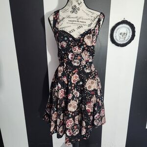 Pinup Sugar Skull Print Midi Dress